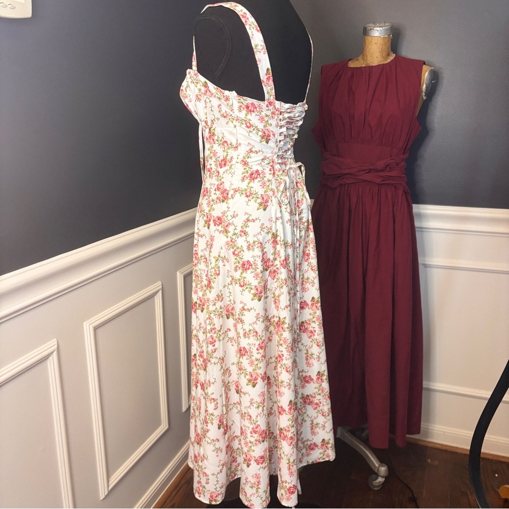 Commense Floral Midi Dress - White and Pink - Picture 7 of 15
